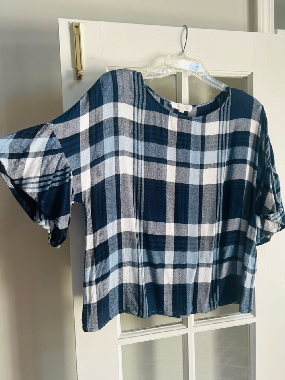 Two by Vince Camuto Plaid Short Flutter Sleeve Top - Women's Size Small